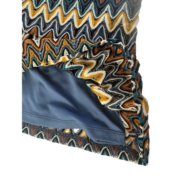 NWT Donna Morgan Nordstrom 6 Blue Rust Zig Zag Crochet Dress Poet Sleeve #5575 - Picture 15 of 16